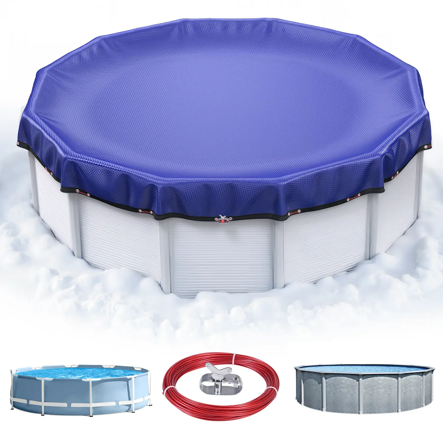 UIRWAY Winter Pool Cover 2025 Upgrade for Above Ground Round Pools UV & Cold Resistant with Tearproof Tarp & Cable System