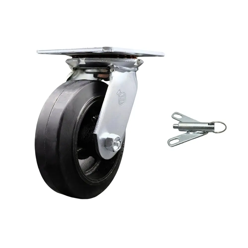 Service Caster Series No.35 SCC-35S620-RSB-BSL Heavy Duty Metal Caster, 6" x 2" Black Rubber-on-Cast Iron Bolt-On Swivel Lock, Large Top Plate Mount, Double Maintenance-Free Bearings, 450 lbs Capacity for Industrial Material Handling Equipment, Carts