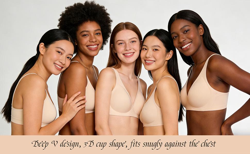 FS-2/4PCS Jelly Wireless Push-Up Bralette – Seamless Deep V, T-Shirt Style, Ultra-Soft, Wire-Free, Adjustable Straps, Breathable Comfort, Everyday, Home, Travel, Gym, Sleep, Layering