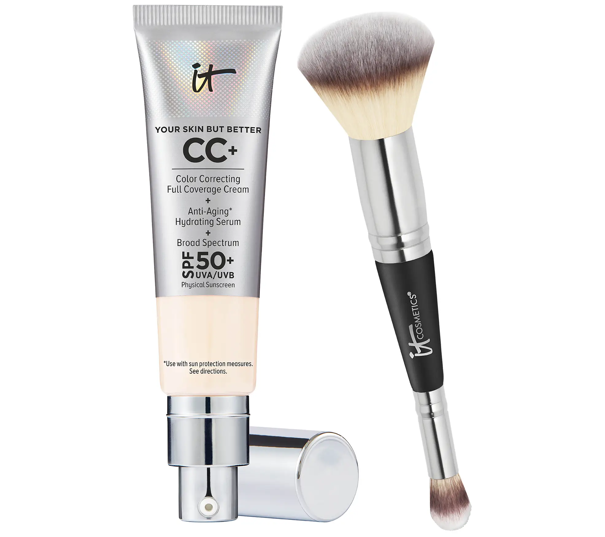IT Cosmetics CC+ Cream SPF50 Foundation with Brush Makeup Bundle Color Corrector Sunscreen