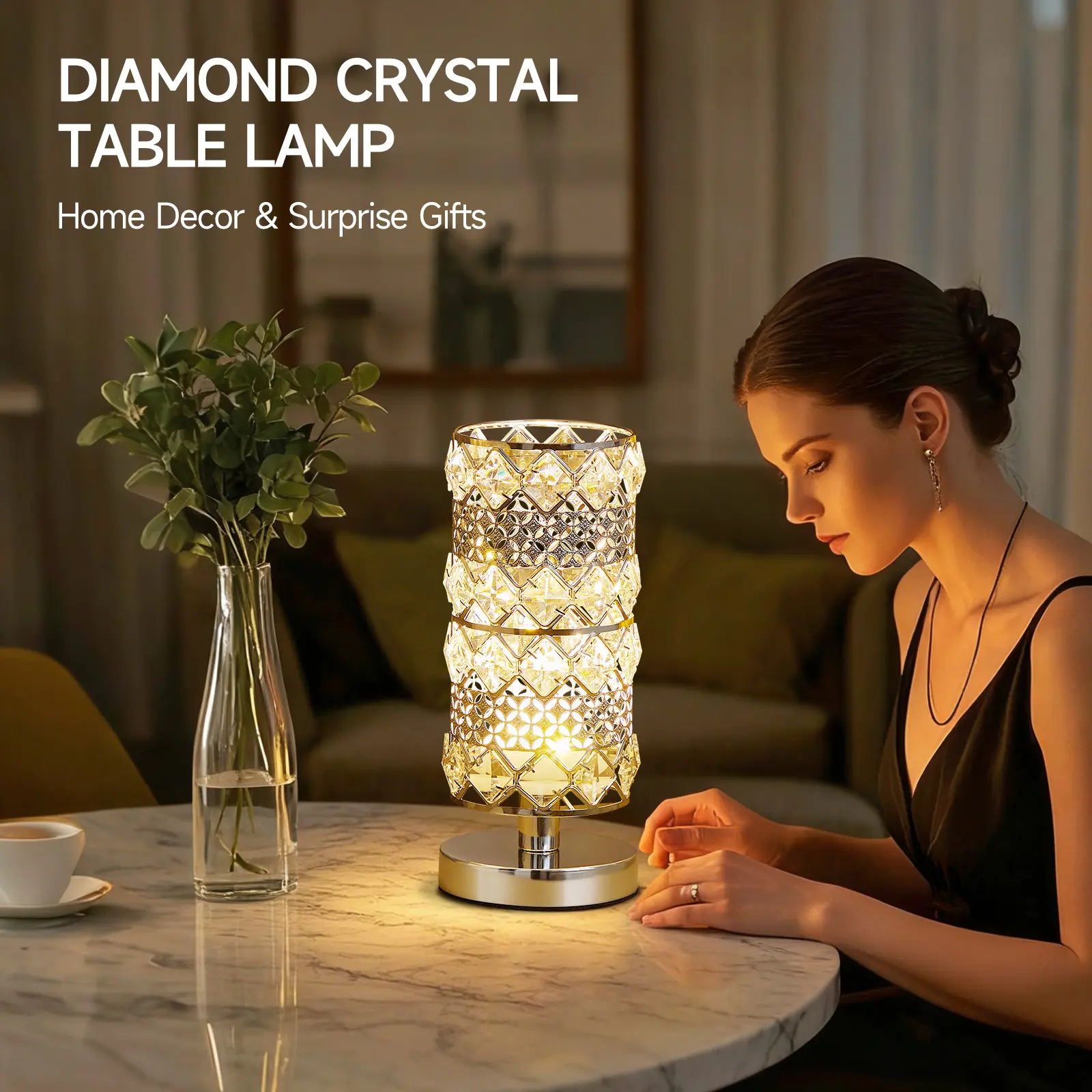Crystal RGB LED Bedside Light with Wireless Charging, Adjustable RGB Lighting, 15 Color-Changing Ambient Decor Lighting for Bedroom Room Decor & Office
