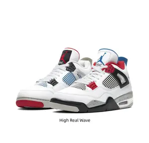 Unisex Retro Mismatched Mid Top Basketball Sneakers Smooth White Leather Dual Tone Red & Blue Padded Collar Breathable Grid Mesh Cage Speckled Cement Midsole Visible Side Air Cushion Street Fashion Trainers