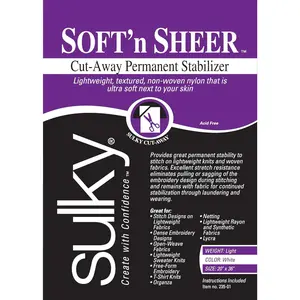 Sulky Soft N Sheer 20" x 1yd Cut Away Permanent Light Weight Stabilizer White 235-01