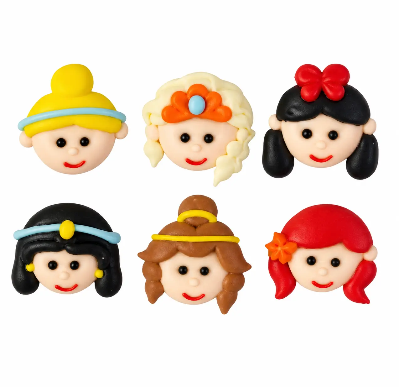 Mini Princess Face Royal Icing Decorations 1 Inch 6 Count