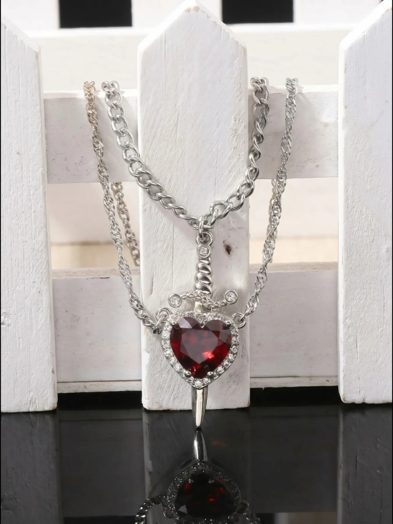 Charge for Love • Heart & Sword • Warrior Couple Necklace high-quality zirconia, stainless steel, waterproof and fade-resistant, suitable for couple gifts and daily wear, Cuban link necklace