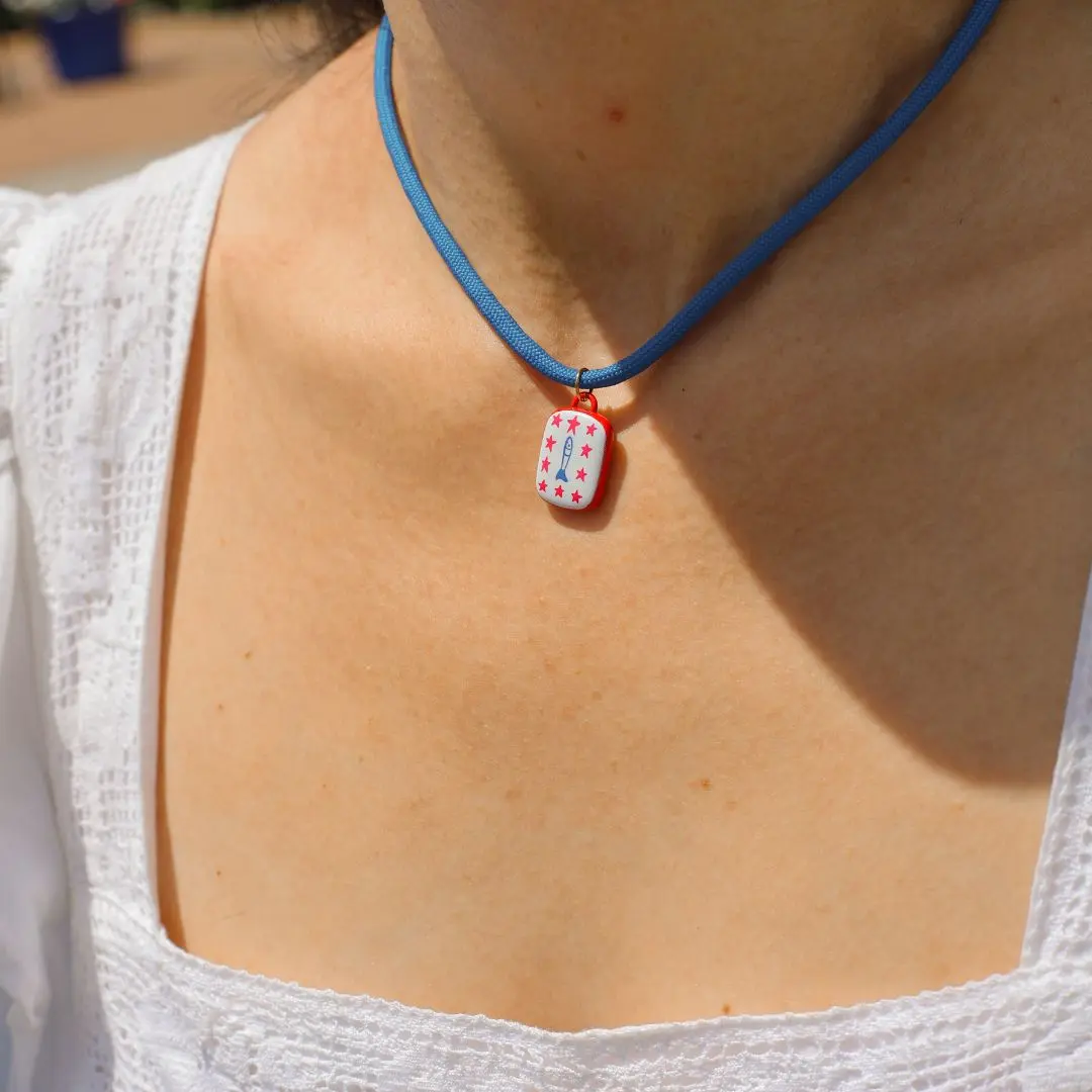 Sardine Hand Painted Enamel Charm Necklace
