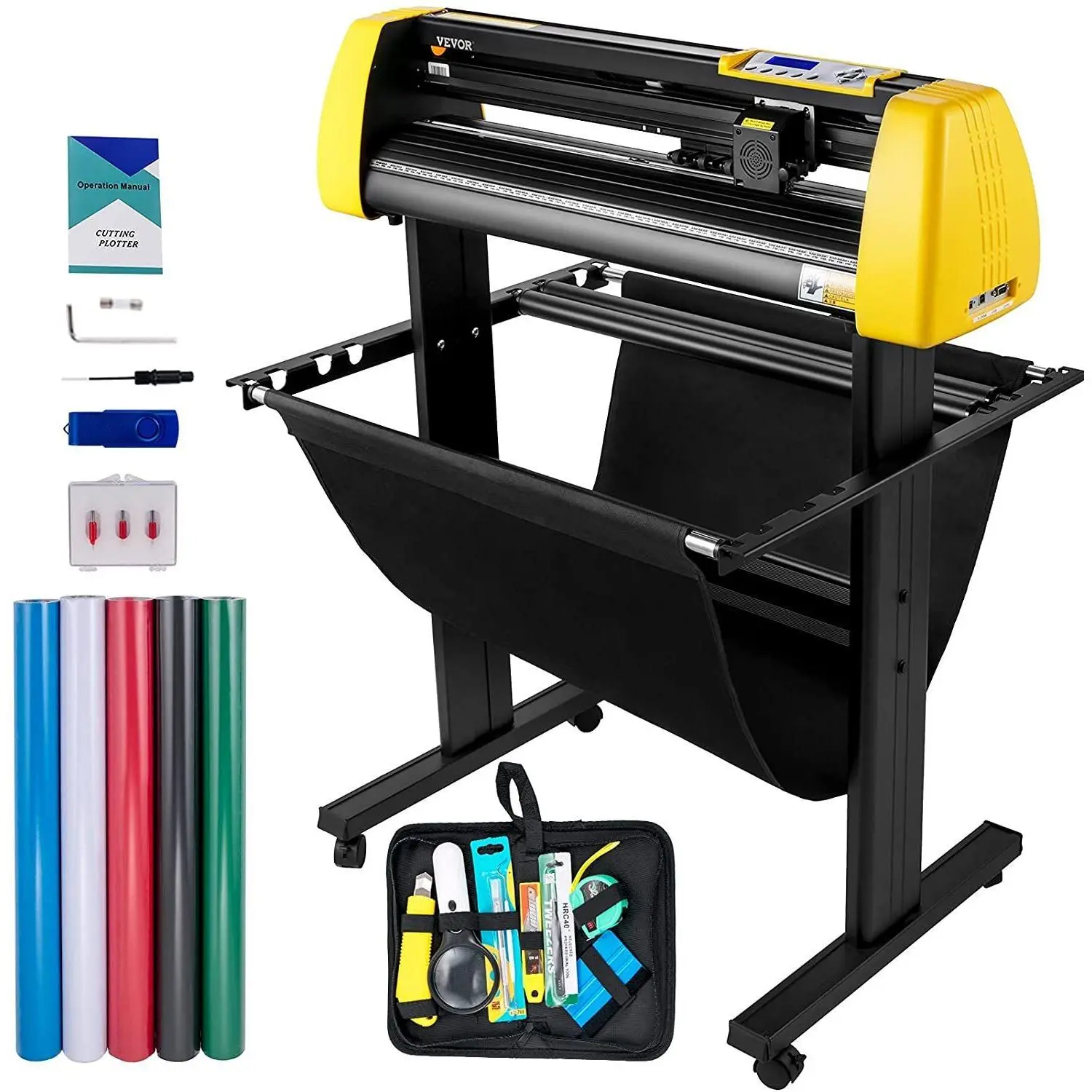 VEVOR Vinyl Cutter Machine, 34 in / 870 mm Max Paper Feed Cutting Plotter, Automatic Camera Contour Cutting LCD Screen Printer w/Stand Adjustable Force and Speed for Sign Making Plotter Cutter