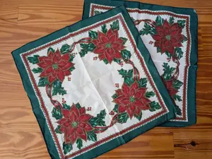 Poinsettia Napkins from Unknown -  Home Goods (Cotton/Polyester Blend Linens, Traditional, White, Red, Green)