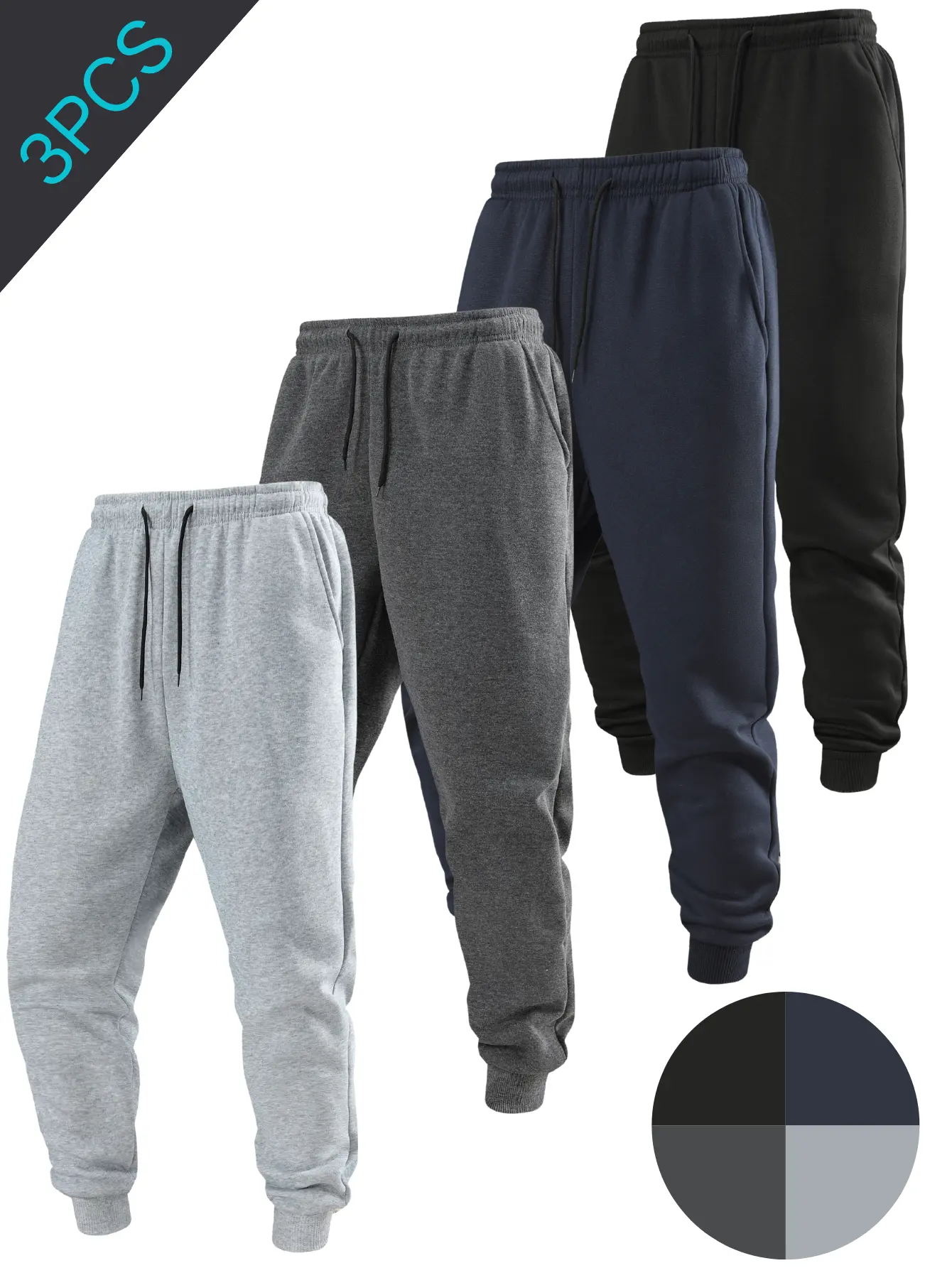 Men’s knit jogger sweatpants, elastic high waist with dual drawstrings for opening/closing, no zipper or buttons, fully reinforced stitching with neat lines throughout, practical side pockets, ribbed cuffs at the leg openings, loose casual everyday knit j