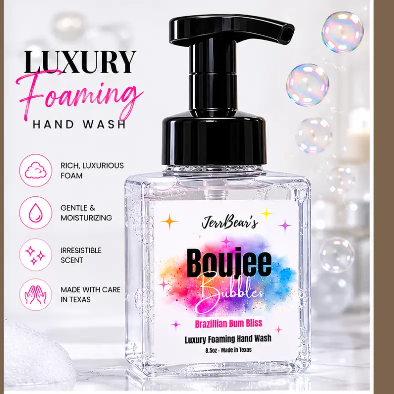 JERRBEAR'S Luxury Scented Foaming Hand Wash - 8.5 oz (250g) Naturally Derived Glycerin Bubble Cleanser, Cruelty-Free, Ammonia-Free, Fragrance Selectable, Gentle for All Skin Types, 24-Month Shelf Life, US-Marketed, Kitchen/Bath Use