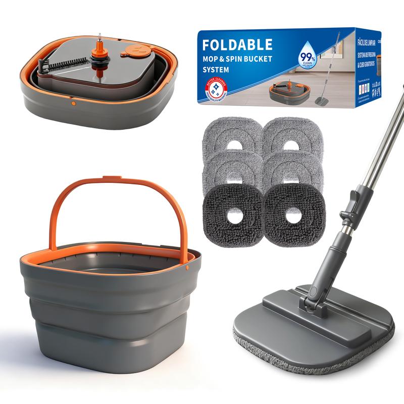 Mop and Bucket Set, Spin Mops with Separate Dirty and Clean Water, 6 Replaceable Mopping Pads with Foldable Buckets for Household Use Floor Cleaning