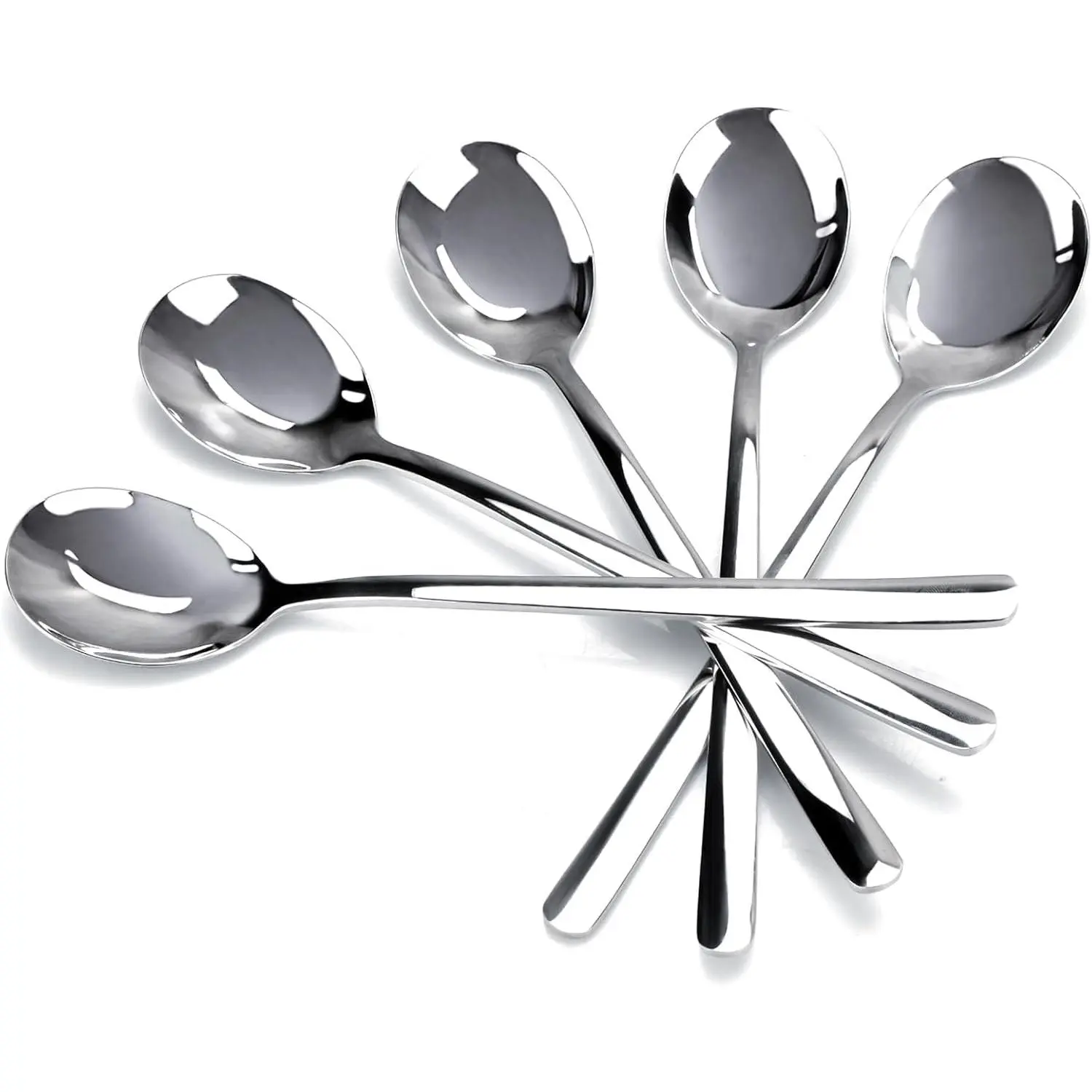 Set of 5  Korean Soup Spoons, 8 Inch 18/10 Stainless Steel Long Handle Rice and  Spoon for Home, Kitchen, Restaurant, Cafe, Dishwasher Safe