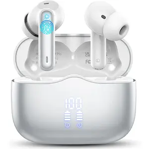 Wireless Earbuds, Bluetooth 5.3 Headphones in Ear with 4 ENC Noise Cancelling Mic, HiFi Stereo Deep Bass Wireless Earphones 40Hrs, in-Ear Earbud Bluetooth Dual LED Display IP7 Waterproof, Silver