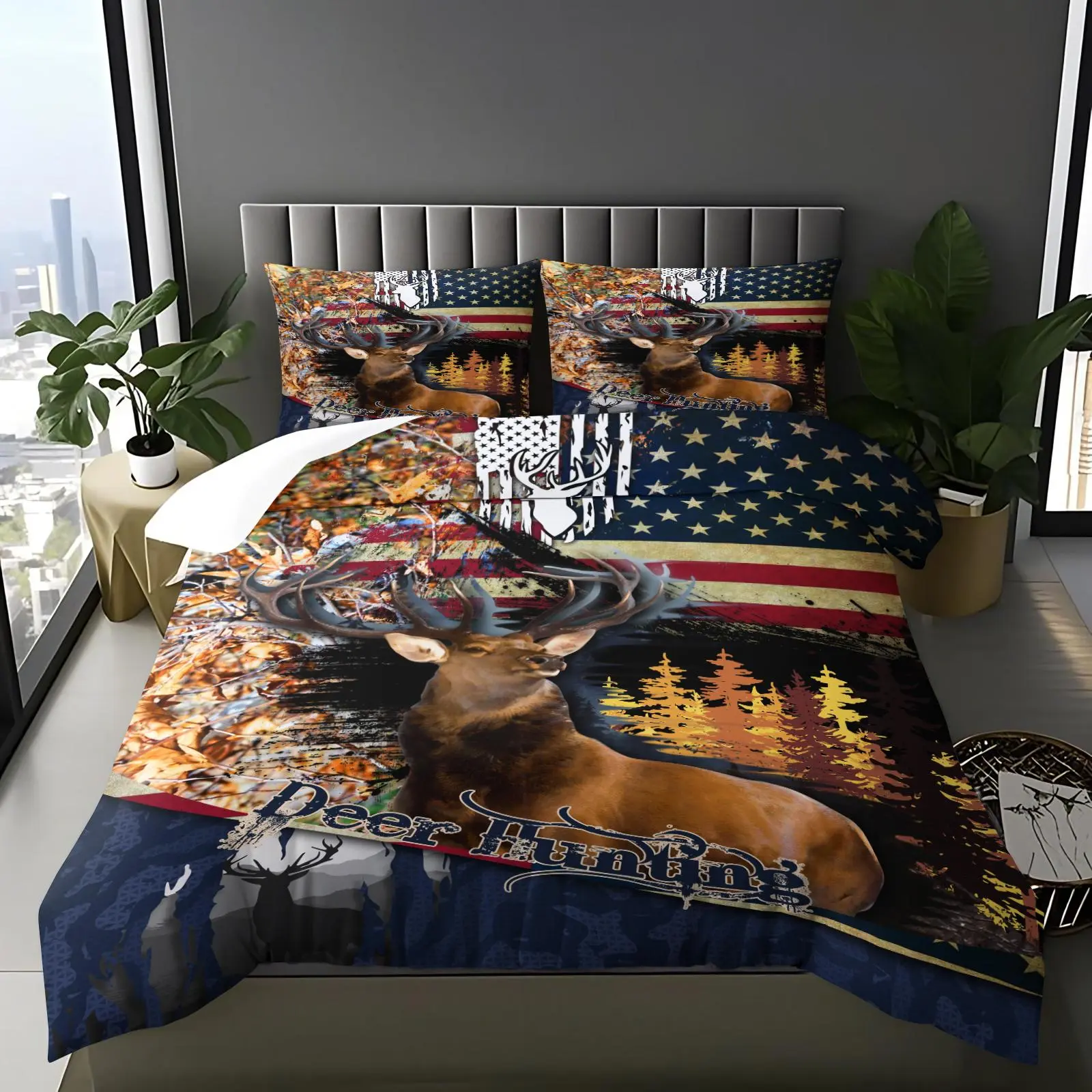 Deer and Flag Quilt Set-G