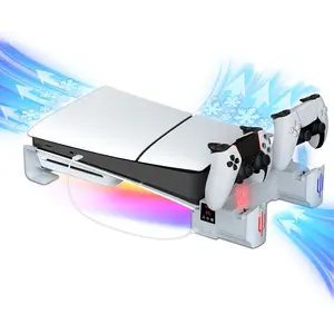 Slim Horizontal Stand Compatible with Slim Disc & Digital Version  Use  Station with Multi-Mode RGB Light with 3-Level Cooling Fan,White