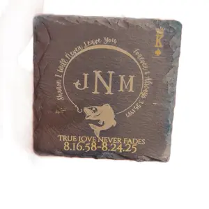 Memorial Laser Engraved Coaster Set Slate Stone Set of 5 with Personalized Text