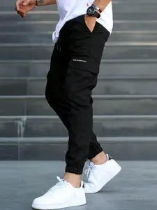 Men's Solid Flap Pocket Cargo Pants, Regular Fit Casual Street Fashion Trousers for Daily Wear, Men's Bottoms for All Seasons, Casual Sports Trousers