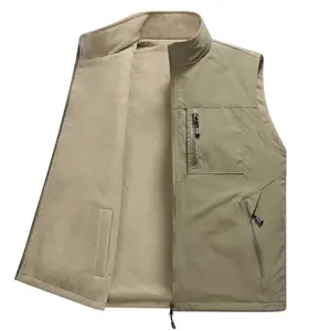 Men's Winter Fleece-Lined Warm Vest Jacket — Stand Collar Design, Fleece Lining, Suitable for Outdoor Fishing and Hiking