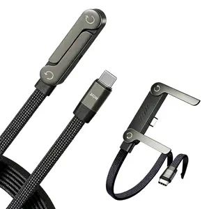 Charging cable with side-mounted phone charger, 2-in-1 hidden stand charger cable, 240W braided fast charging cable, built-in phone stand, 2026 new foldable durable Type-C to Type-C phone cable