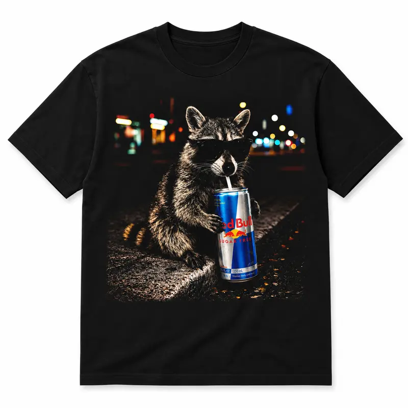 Women's Fitted Cotton Casual Round Neck Short-Sleeve Printed T-Shirt - Cool Raccoon Graphic, Chaotic Energy Animal Lover Apparel, Retro Drink Tee, Vintage Meme Design, Do Not Iron, Graphic Tees, Shirts for Women