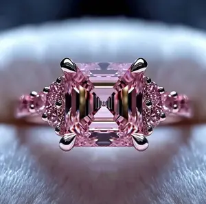1pc Luxury Women's Engagement Ring, Beautifully Silver-Plated With Pink Square Cut Synthetic Cubic Zirconia - Exquisitely Crafted, Versatile For Engagement, Wedding Gown - High-End Luxury Jewelry, Valentine's Day Gift, Christmas Gift