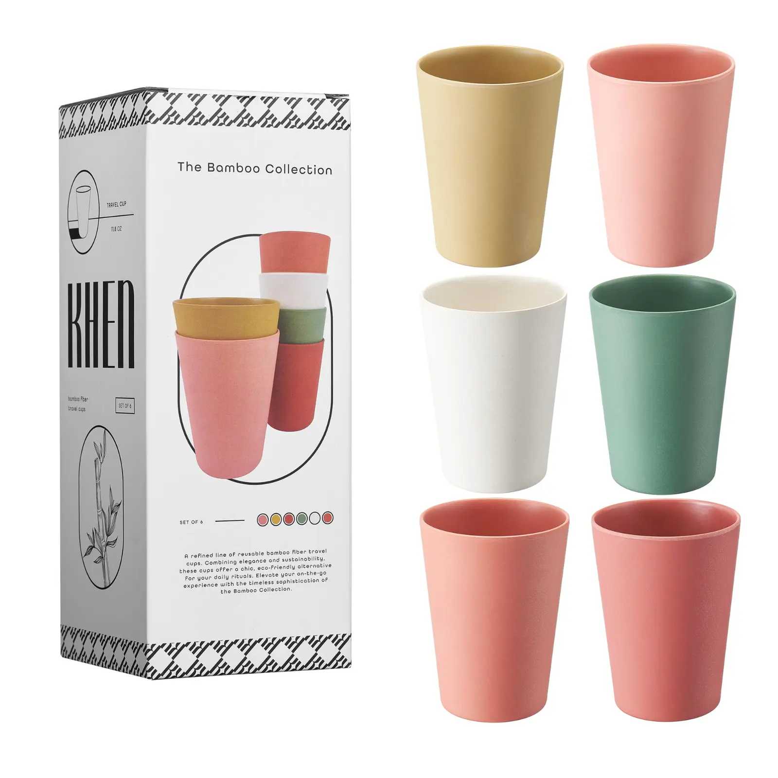 Khen Premium Drinking Glasses, Colored Bamboo Tumblers | Set of 6 | Luxury 12oz, Alternative to Plastic Cups Reusable & Unbreakable, Indoors & outdoors, Large Glassware Dishwasher Safe Water Glass