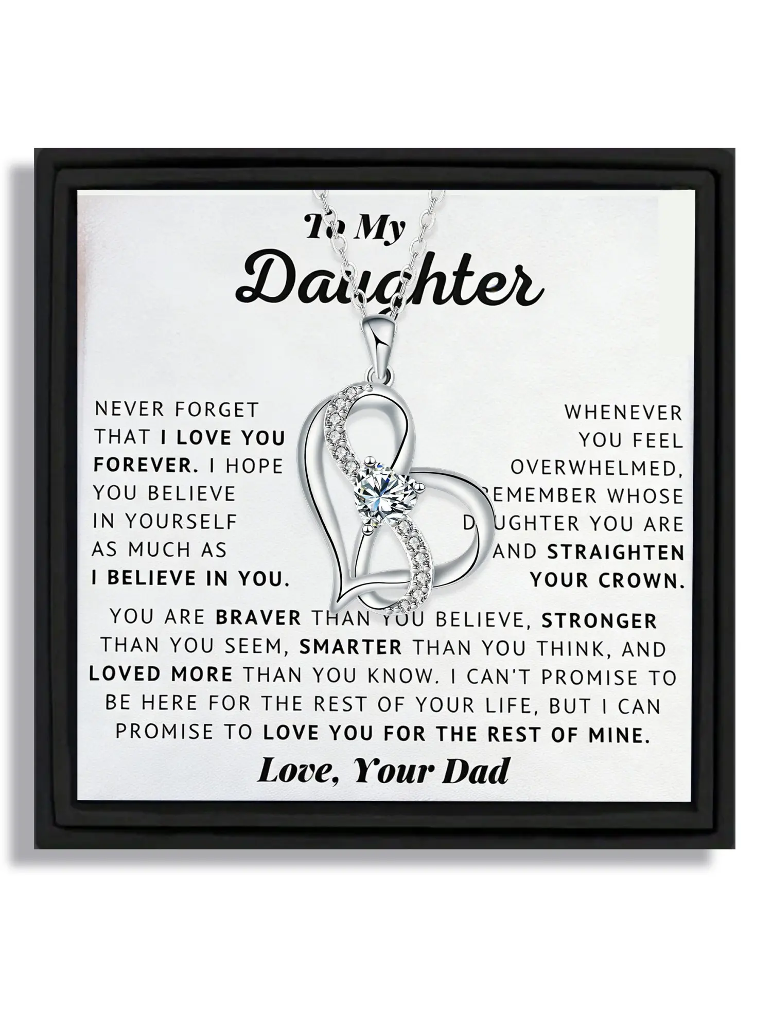 1 piece infinity heart pendant necklace gift from dad to daughter for Valentine's Day and birthday with blessing card and box Love Heart Necklace