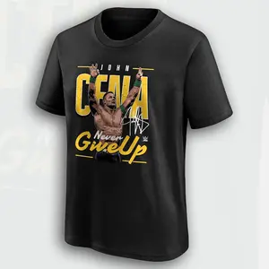 John Cena Never Give Up Graphic T-Shirt, Black Men's WWE Fan Apparel, Retro Wrestling Slogan Tee, Vintage Wrestling Gift for Him