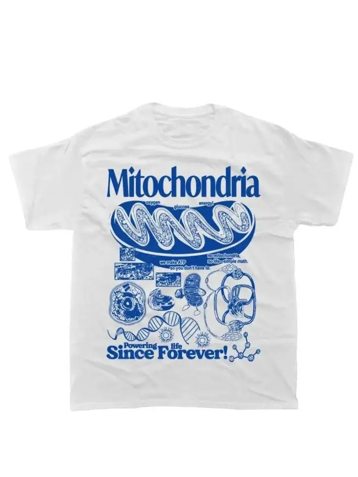 Men's Classic Breathable Crew Neck Short-Sleeve T-Shirt - Vintage Retro Mitochondria Biology Science Graphic, 90s Casual Streetwear Top for Geeks, Soft Fabric, Unisex, Outdoor Use, Machine Washable, Gift for Siblings/Parents, Work-Ready, All Seasons, Vibr