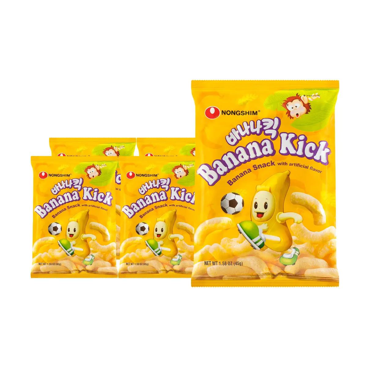 NONGSHIM Banana Flavored Corn Puffs Snacks 45g x 5 Pack - Jennie Recommended Korean Crispy Treats