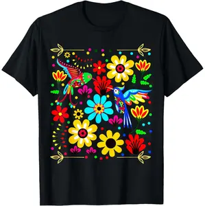 Floral Bird Design in Traditional Mexican Style T-Shirt
