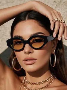 Women's Vintage Oval Frame Sunglasses, Trendy Casual Sunglasses for Everyday Use, Fashion Accessories for Outdoor Activities