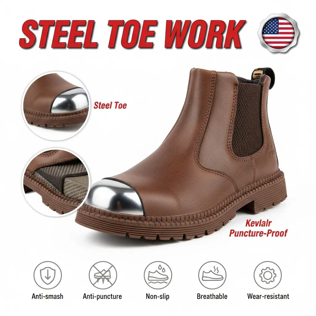 Unisex Delivery Driver Safety Shoes Waterproof Anti-Slip Smash-Proof Puncture-Proof Breathable Durable Outdoor Splash-Proof Chef Work Shoe