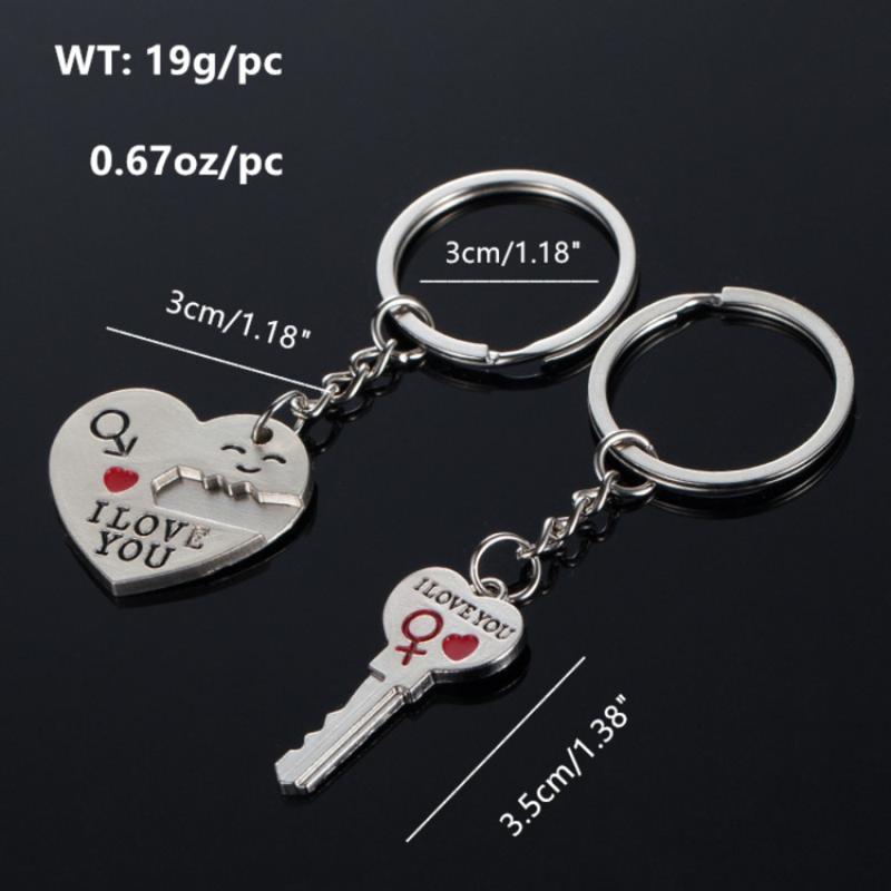 2pc Set Men Women Cute Heart Key Keychain Couple Key Ring Lovers Key Chain Jewelry Accessory Gift