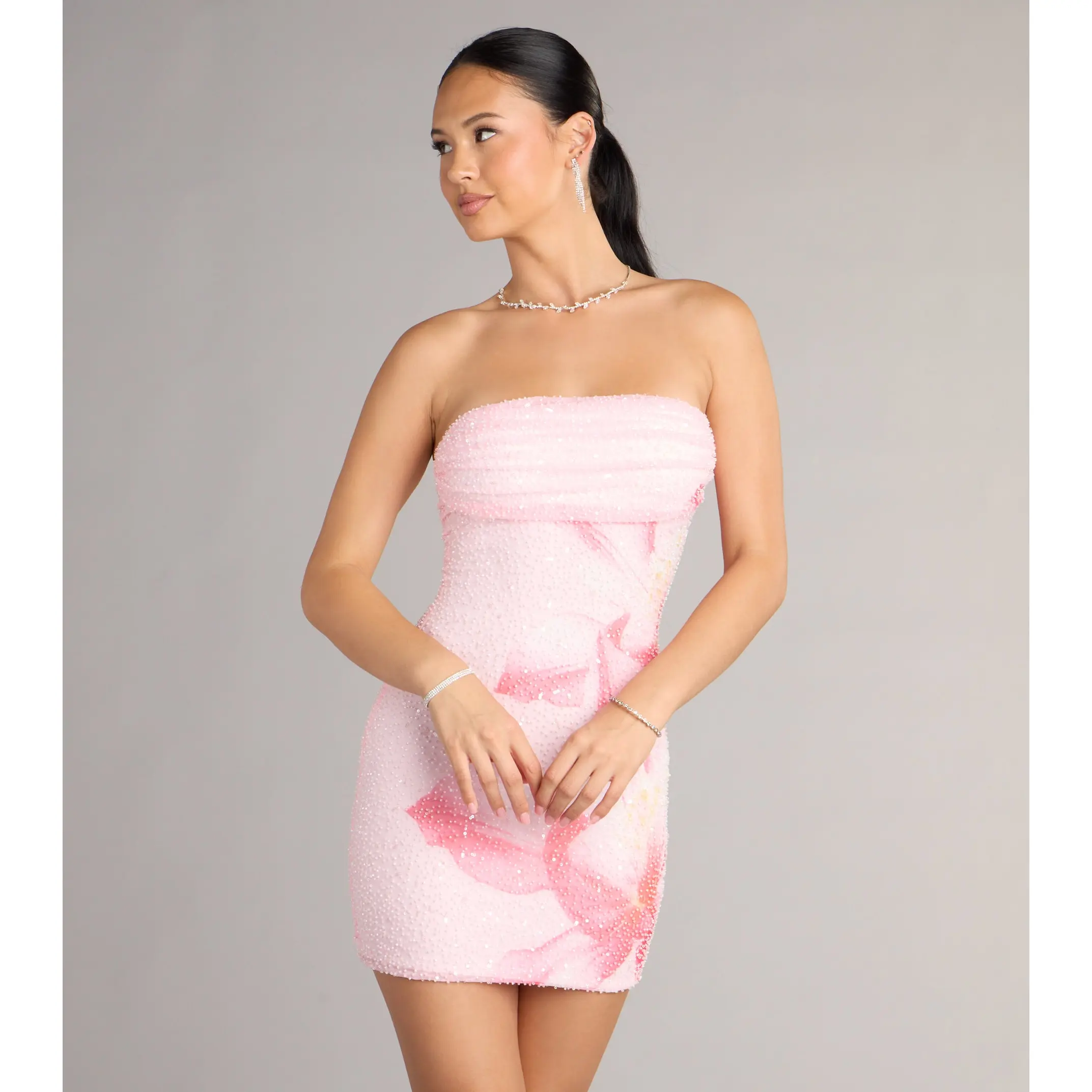 Hilary Tropical Floral Bead Mini Dress Hilary Tropical Floral Bead Mini Dress