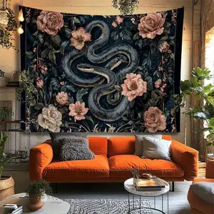 Elegant Snake and Flower Art Background Wall Hanging, Digital Printed Polyester Material Wall Tapestry, Suitable for Living Room, Bedroom, Office