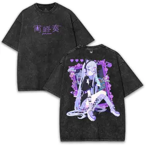 PRSK Yoisaki Kanade Project SEKAI Cybercat Oversized Tee – Double-Sided Anime Print, 260GSM Washed Cotton, Purple Gamercore Vibes | Powered by heartbreak & pixels Menswear Shirt Streetwear Tops