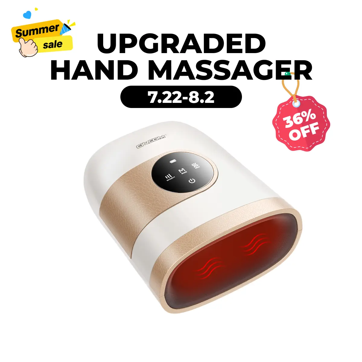CINCOM White Gold New Hand Massager, Rechargeable with Adjustable Comfort Settings, Soothing Warmth, User-Friendly Display—Perfect for Relaxation and an Ideal Gift for Loved Ones,dorm essentials