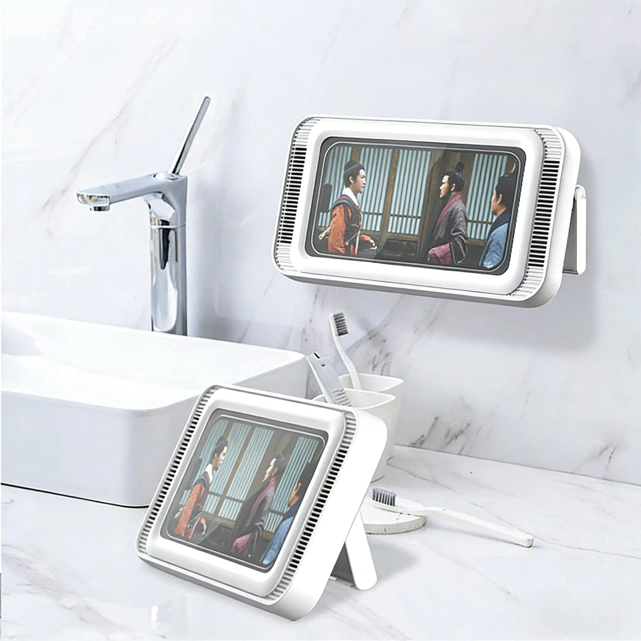 Multifunctional Rotating Phone Stand - 360° Rotatable Universal Smartphone Holder, Waterproof Anti-Fog Full-Touch No-Drill Wall Mount Accessory for 4-7" Mobile Phones (Wall-Mounted or Desktop Shower Use), Accessories