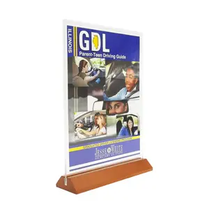 FixtureDisplays® 8.5X11" Acrylic Sign Holder T Shape Clear Picture Frame Wood Base Coutertop Letter Size Literature Display 10177-8.5X11 T-NF