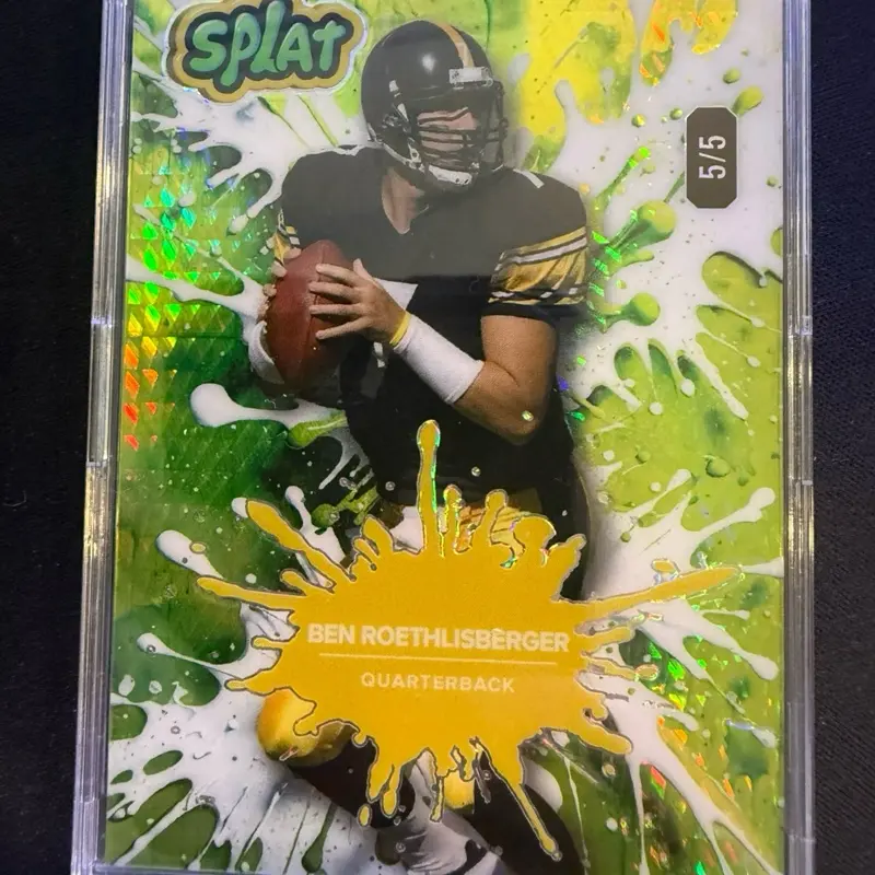 Ben Roethlisberger Splat 5/5 Quarterback Trading Card with Vibrant Green and Yellow Splatter Design