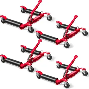 Car Dolly Jack Set of 4, Mechanical 1500-lbs Wheel Dolly, 9'' car Wheel Dolly Positioning Jack, Car Dollies for Vehicle Positioning & Auto Repair Moving, Red