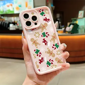High Bamboo Pink Christmas Stocking and Gingerbread Man TPU Drop-Proof Precision Protective Case, compatible with Apple iPhone 17/16/15/14/13/12/11 Pro Max Plus, Air, Mini, SE and iPhone XS Max. A perfect holiday gift for friends and family.
