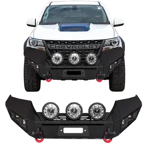 TIOYAR Steel Front Bumper Black Texture for 2015-2022 Chevrolet Colorado with Winch Plate Round Lights 2 x D-Rings Off-Road Performance