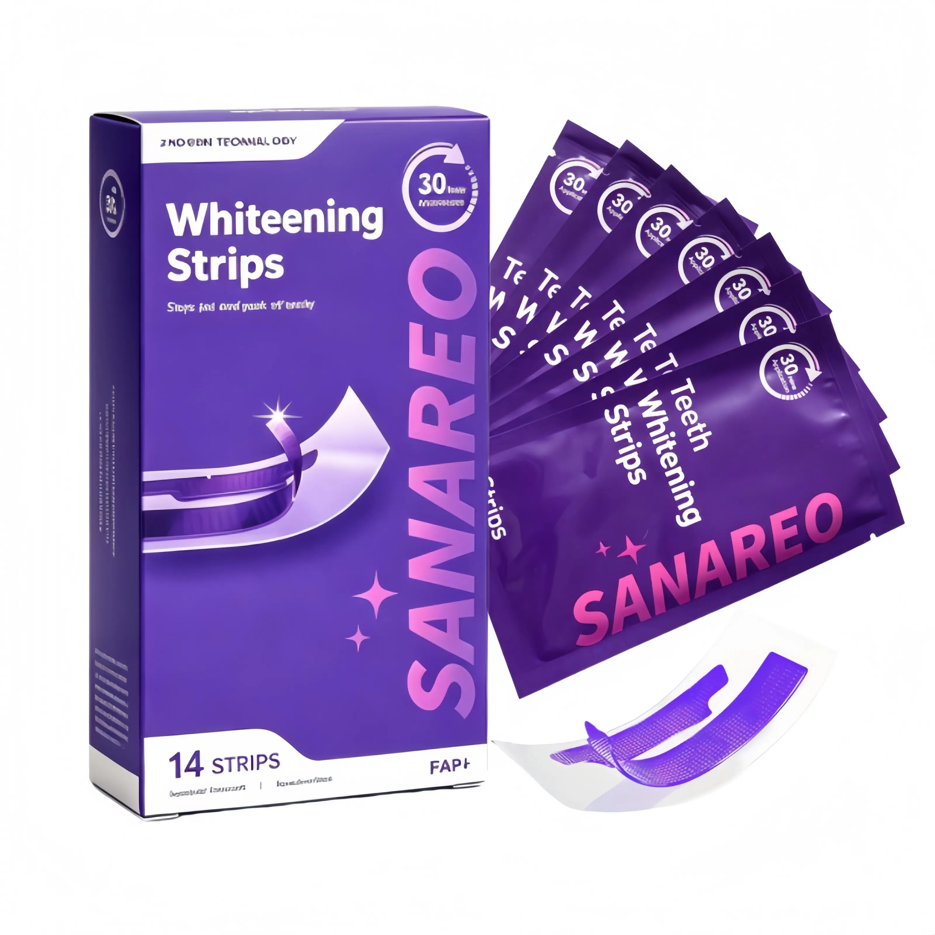 [New Upgraded Packaging] Purple Teeth Whitening Strips - 7/14 Whitening Sessions - Peroxide-Free & Enamel Safe for Sensitive Teeth - Removes Yellow Stains & Bad Breath - Daily & Travel Use