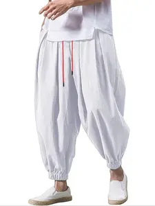 Men's Fashion Linen Pants, Unique Casual Loose Fit Design, Drawstring Detailing, Perfect for Street Style & Daily Wear