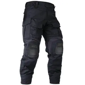 Men’s outdoor tactical pants (with knee pads), camouflage work/hiking pants without a waistband, black sports protective gear