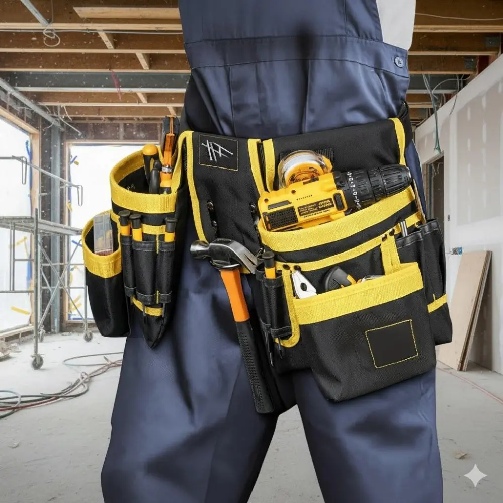 Multifunctional Magnetic Tool Belt for Electricians & Carpenters, Heavy-Duty Adjustable Work Pouch, Anti-Slip Comfort Belt with Pockets, Wear-Resistant Detachable Waist Pack for Construction and Repair