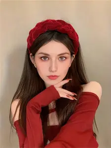 Elegant Velvet Braided Wide Hairband, High Crown Pressed-In Style, Suitable for Women Daily Wear, All Seasons Accessory