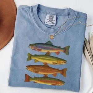 Comfort Colors Trout Fish Shirt, Vintage Fish Shirt, Retro Fish Shirt, Fishing Shirt, Fishermen, Rainbow Trout Fishing Shirt, Fishing Lover, Unisex Casual Graphic T-Shirts
